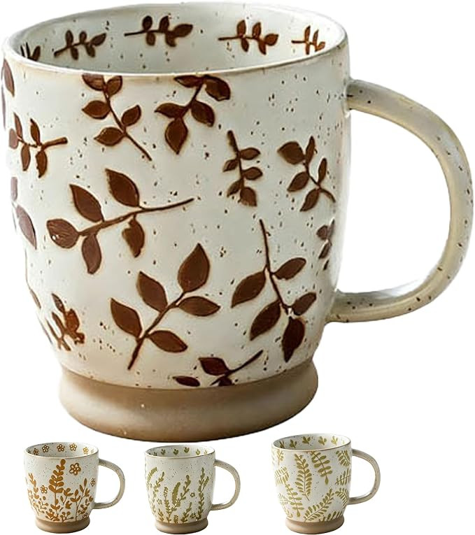 Retro Diner 18 OZ Large Coffee Mug,Vintage Floral Stoneware Tea Cup,Hand-Painted Botanical Spotte... | Amazon (US)