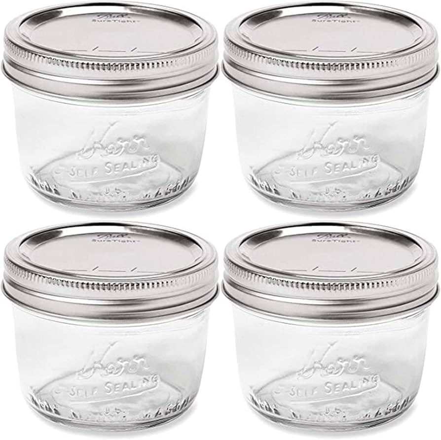 Wide Mouth Mason Jar 8 oz - (4 Pack) - Kerr Wide Mouth Mason Jars With Airtight lids and Bands - ... | Amazon (US)