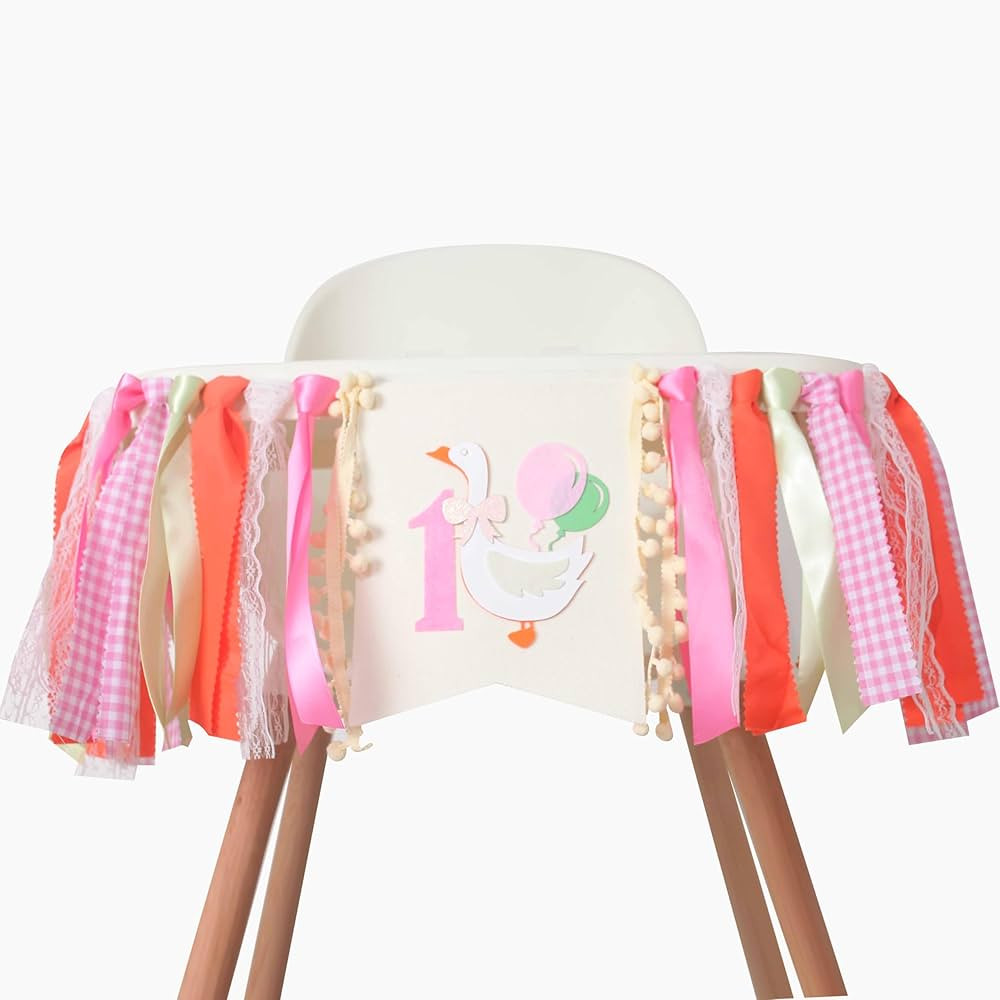 Swan Princess 1st Birthday High Chair Banner,Pink One Happy Birthday Banner ，Highchair Garland ... | Amazon (US)