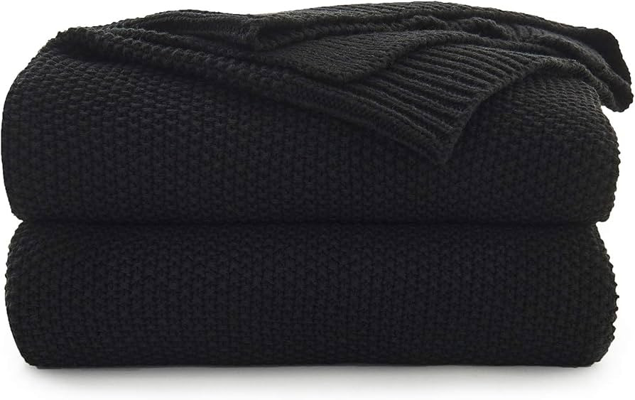 Longhui bedding Black Cotton Cable Knit Throw Blanket for Couch Sofa Chair Bed Home Decorative, 2... | Amazon (US)