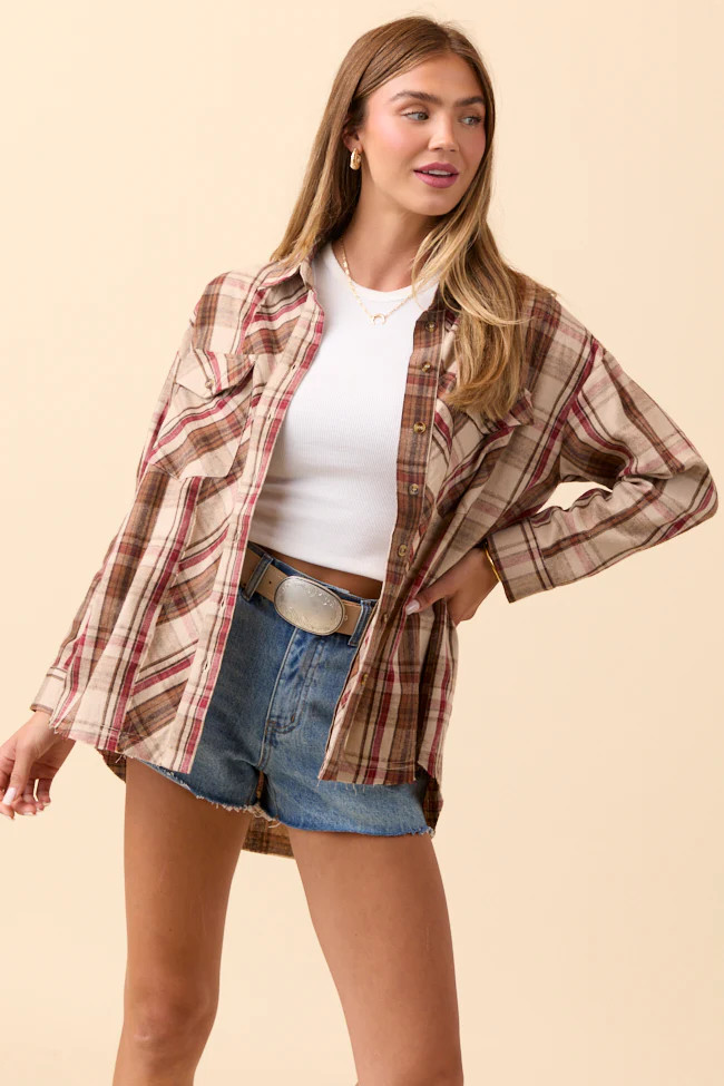 Zion Brown Plaid Flannel Top | Pink Lily
