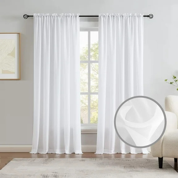 Mumo Pinch Pleated Light Filtering Linen Blended Curtains with Metal Rings and Hooks for Living R... | Walmart (US)