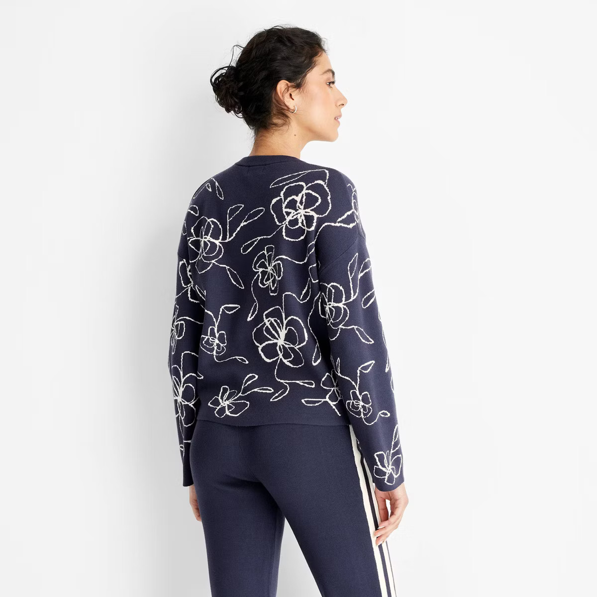 Women's Crewneck Sweater - Future Collective Navy Blue Floral 4X | Target