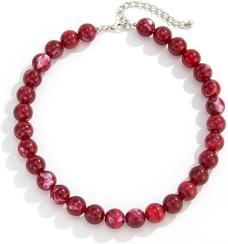 Vintage Black Beaded Choker Necklace,Chunky Large Red Ball Chain Collar Necklaces,Thick Bead Shor... | Amazon (US)