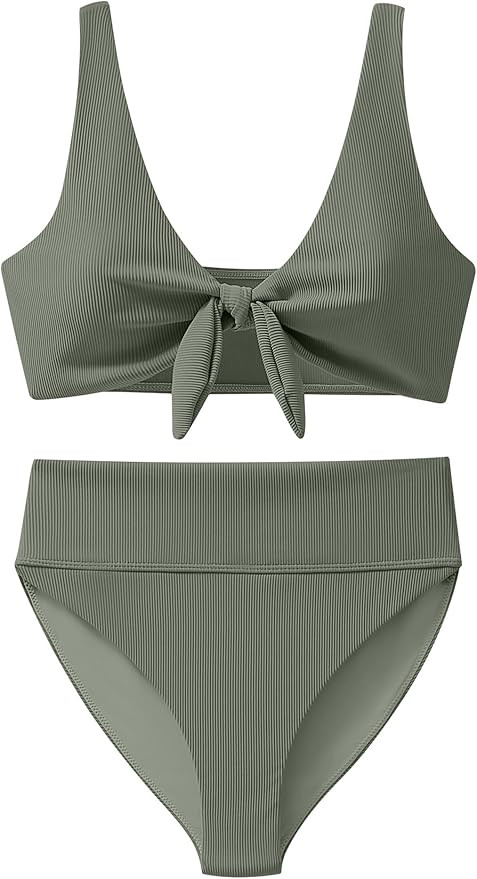 ANRABESS Bikini Sets for Women Summer High Waisted 2 Piece Bathing Suit Ribbed Tie Knot Swimsuit ... | Amazon (US)