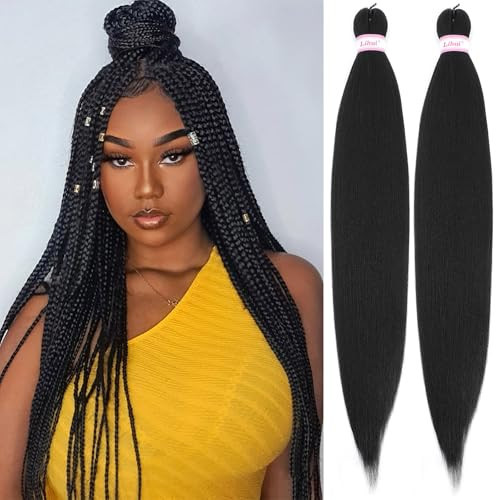 Black Braiding Hair Pre Stretched 30 Inch 2 Packs 1B Braiding Hair Professional Yaki Straight Braiding Hair for Box Braids Crochet Braids(1B, 2 Packs, 30 Inch) | Amazon (US)