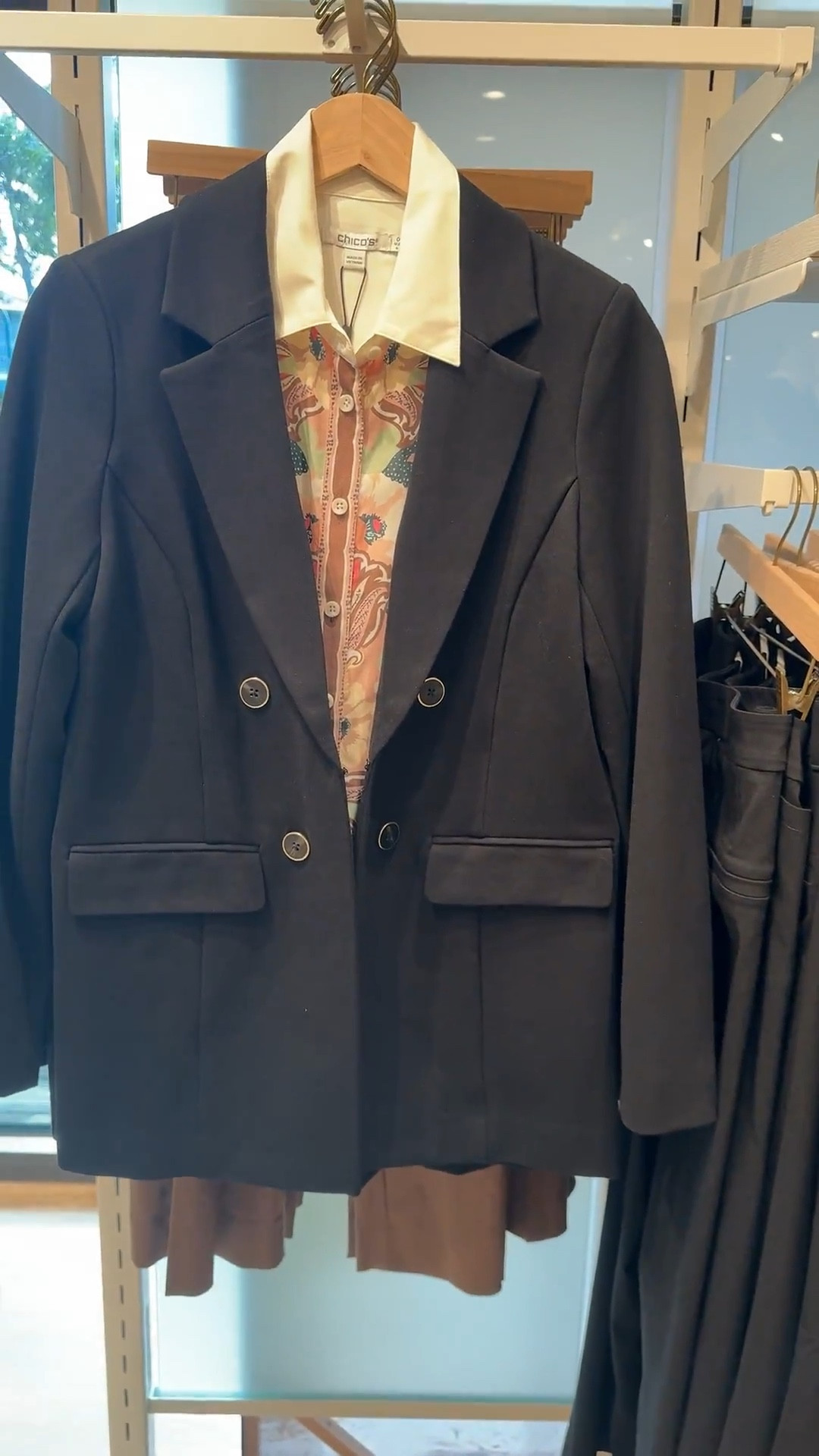 Ponte knit double breasted blazer. I love the Ponte fabric
I wear a size 0 in Chico’s unique sizing. 

#LTKSaleAlert #LTKOver40 #LTKWorkwear