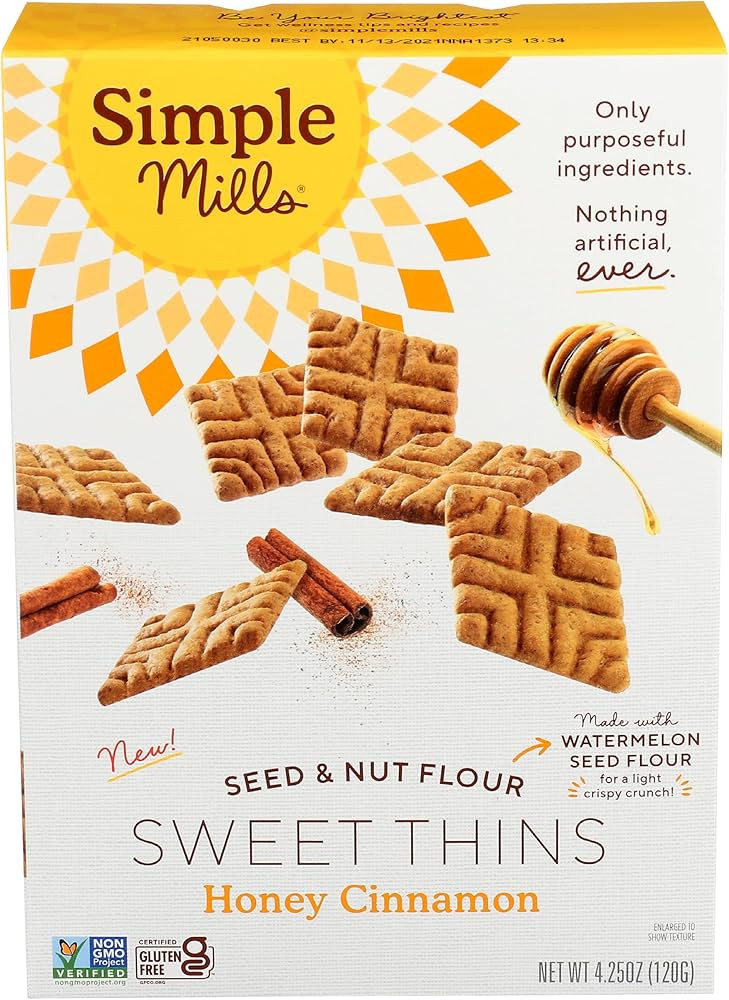 Simple Mills Honey Cinnamon Seed & Nut Flour Sweet Thins, Paleo Friendly & Delicious Sweet Thin C... | Amazon (US)