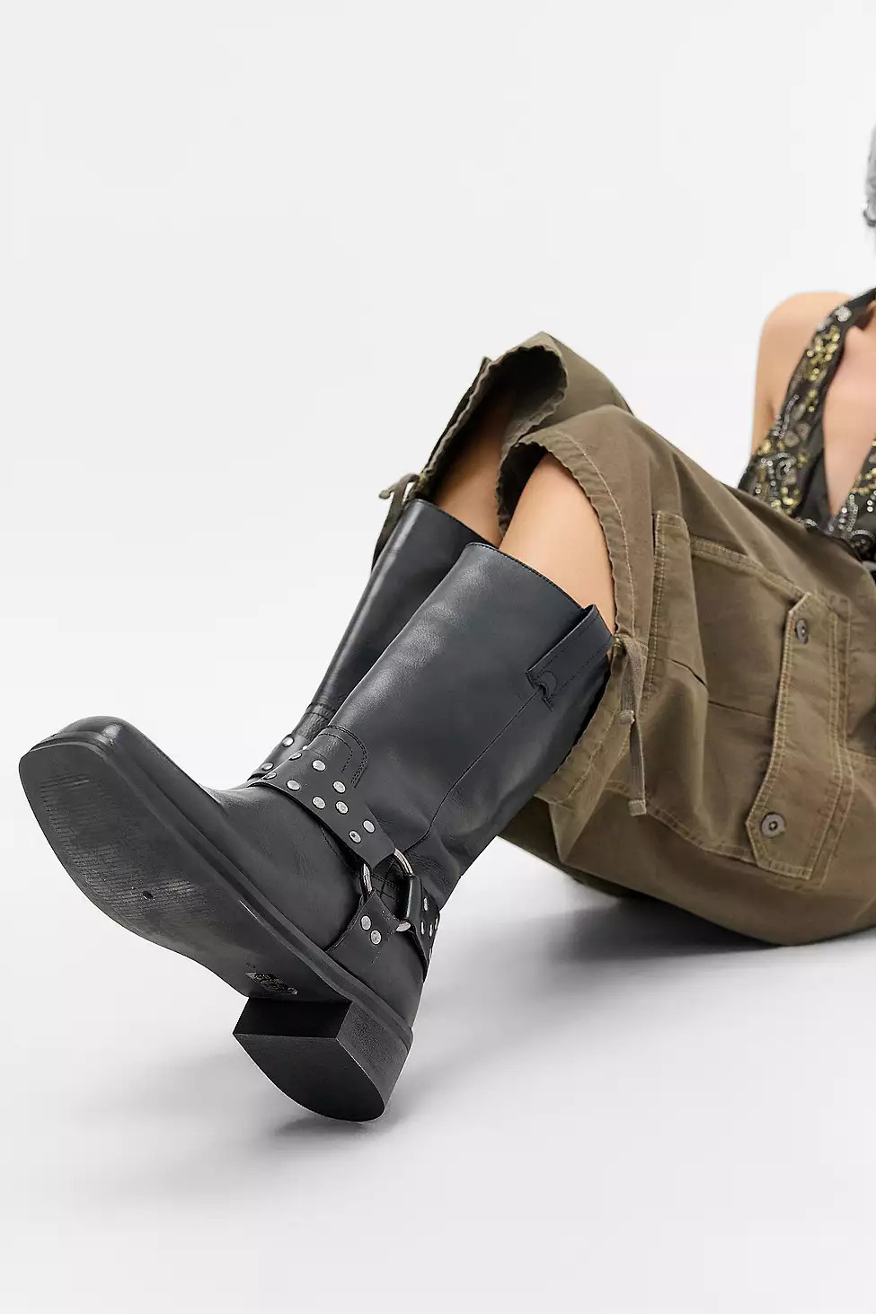 BDG Black Moto Leather Biker Boots - Black UK 6 at Urban Outfitters | Urban Outfitters UK