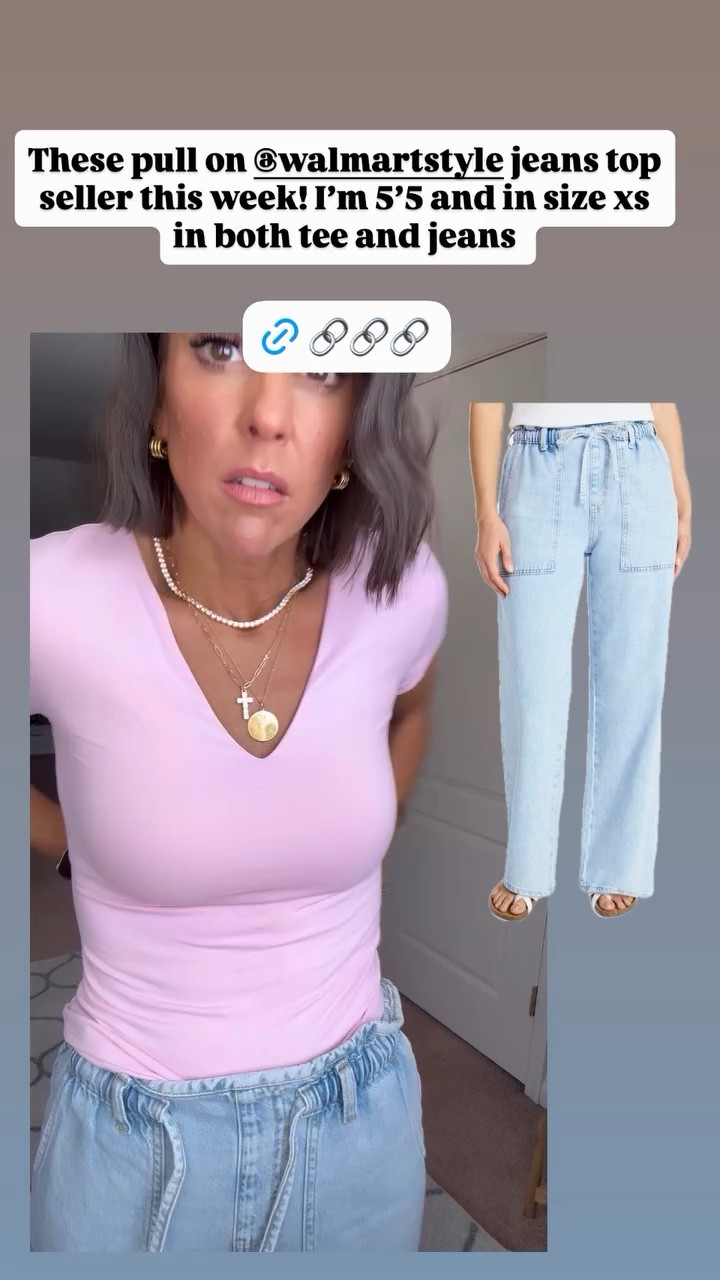 These pull on @walmartstyle jeans top seller this week! I’m 5’5 and in size xs in both tee and jeans