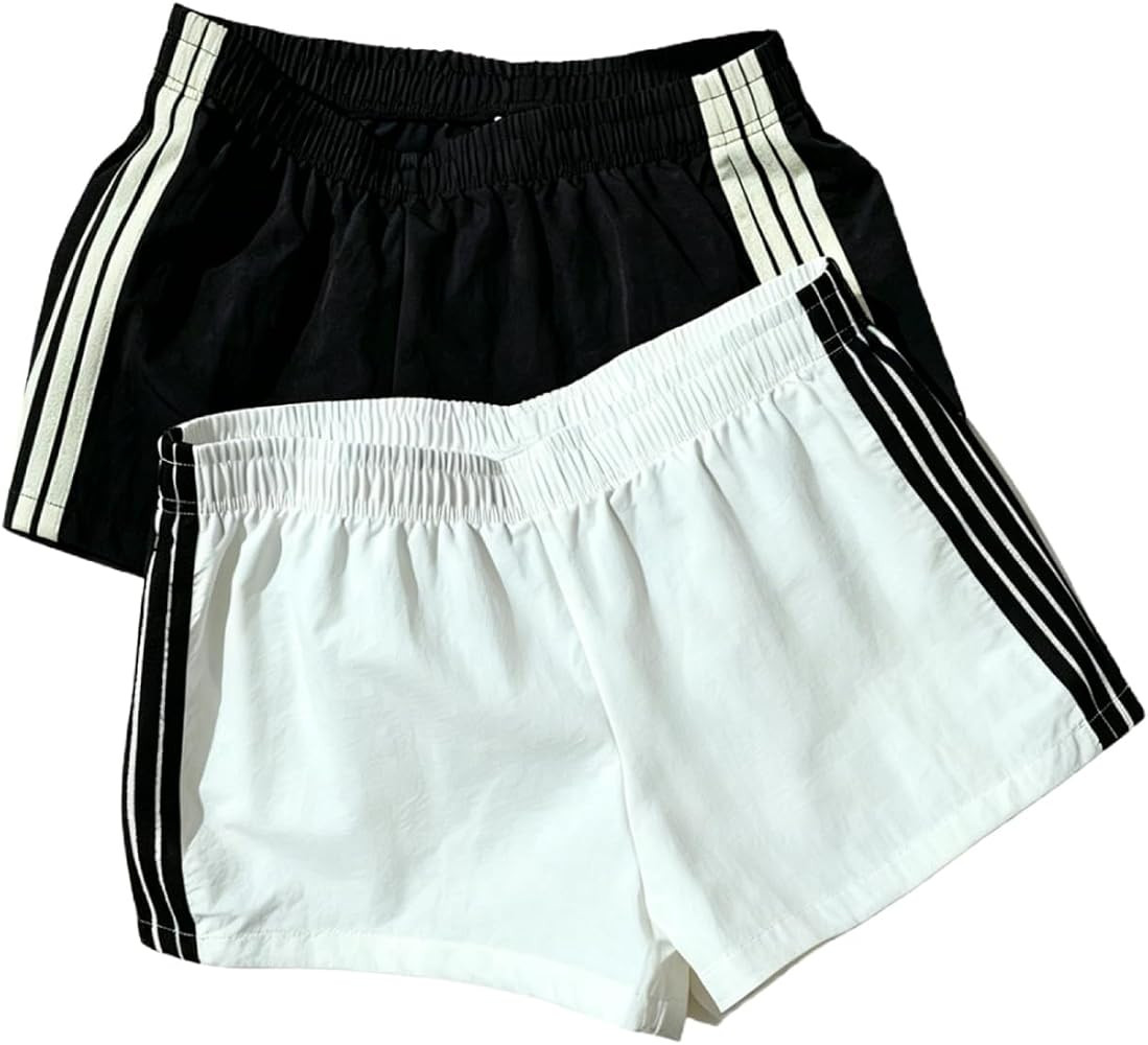 MakeMeChic Women's 2 Pack Striped Track Shorts Running Athletic Shorts     Summer, Workout, Short... | Amazon (US)