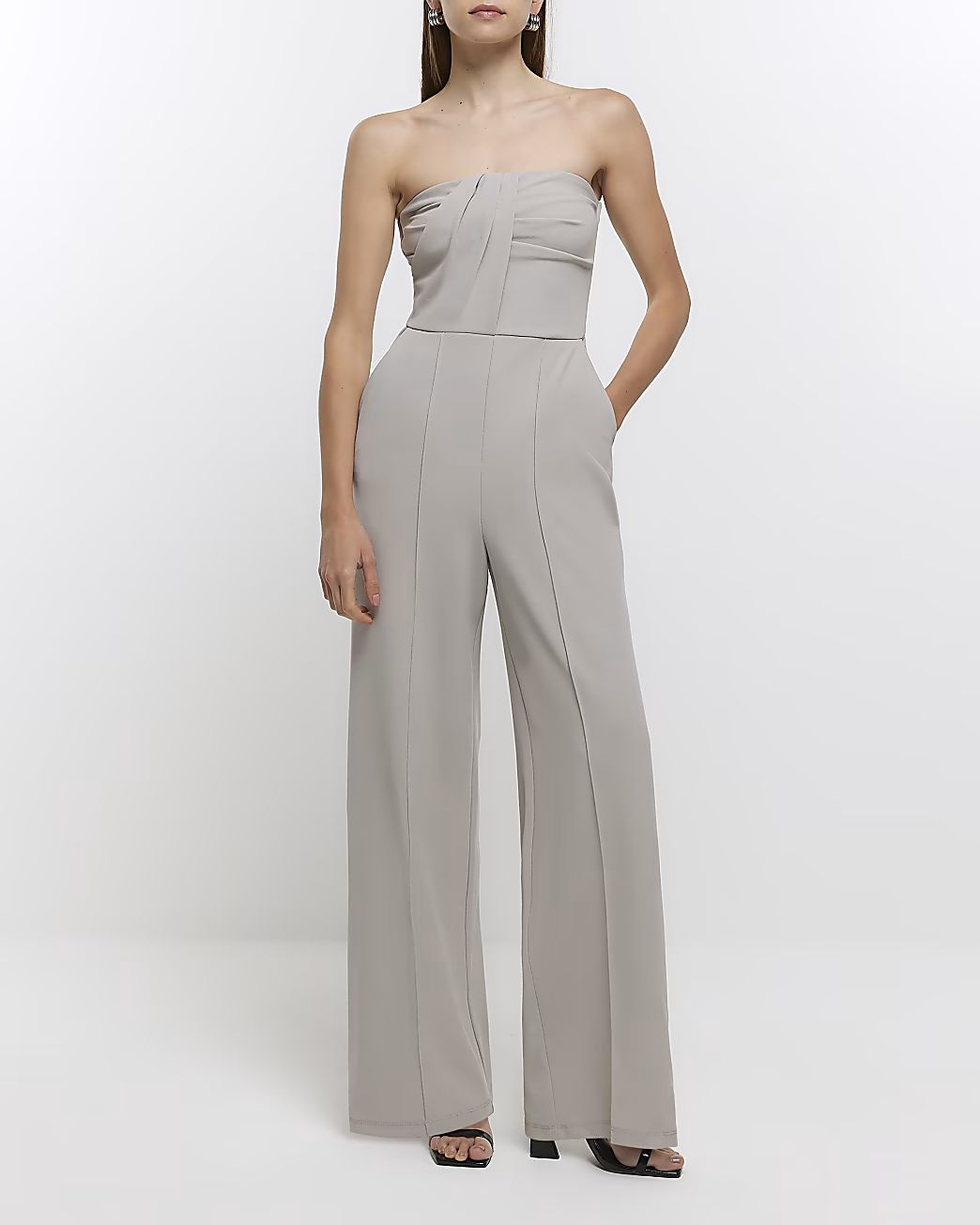 Grey bandeau wide leg jumpsuit | River Island (UK & IE)