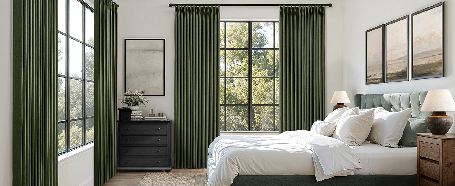 MIULEE Olive Green Pinch Pleated 100% Blackout Linen Curtains 108 Inch Long 2 Panels Set, Dark Gr... | Amazon (US)