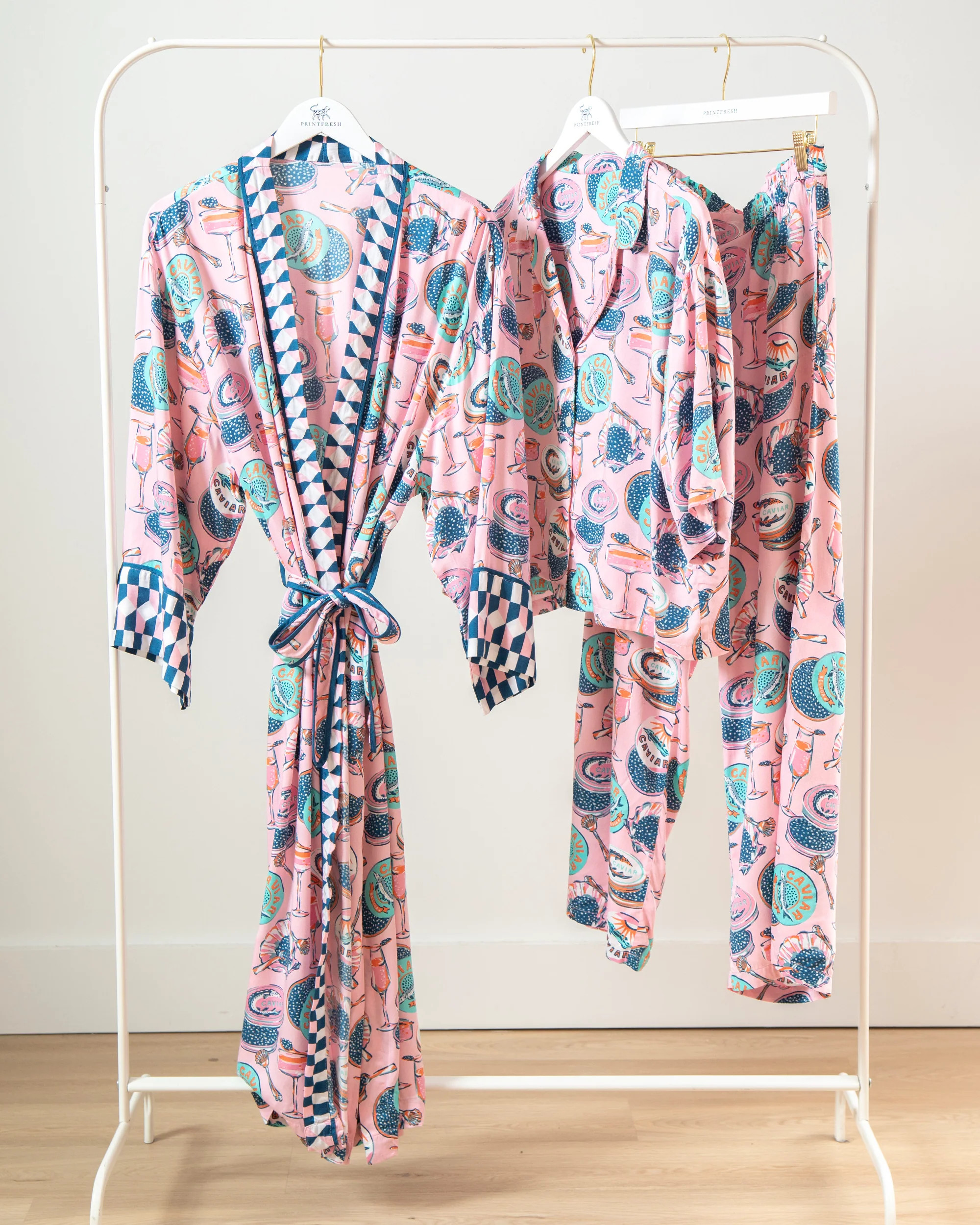 Champagne & Caviar - Women's Satin Wildest Dreams & Robe Set - Blush | Printfresh