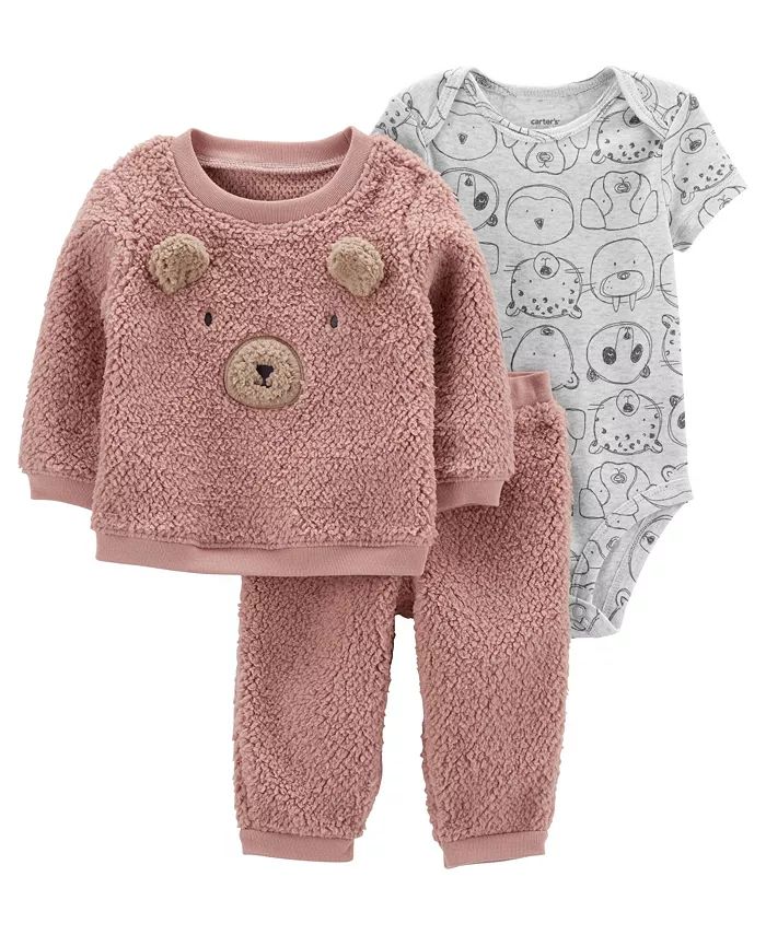 Carter's Baby Girls Bear Sherpa Cardigan, Bodysuit and Pants, 3 Piece Set & Reviews - Sets & Outf... | Macys (US)