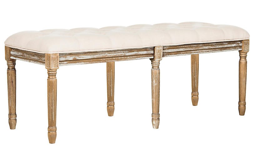 Rocha Tufted Bench, Beige Linen | One Kings Lane