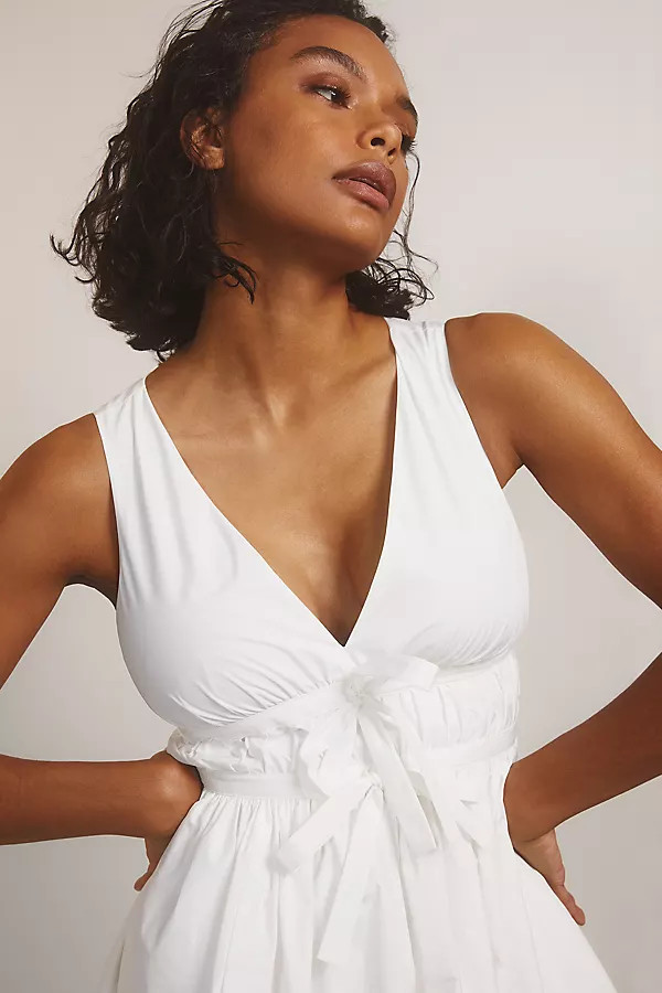 Amanda Uprichard V-Neck Bow Mini Dress By Amanda Uprichard in White Size S | Anthropologie (US)