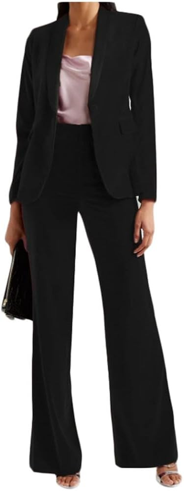 2 PC Shawl Lapel Pants Suit for Women One Button Work Suit Single Breasted Office Lady Outfit Set... | Amazon (US)