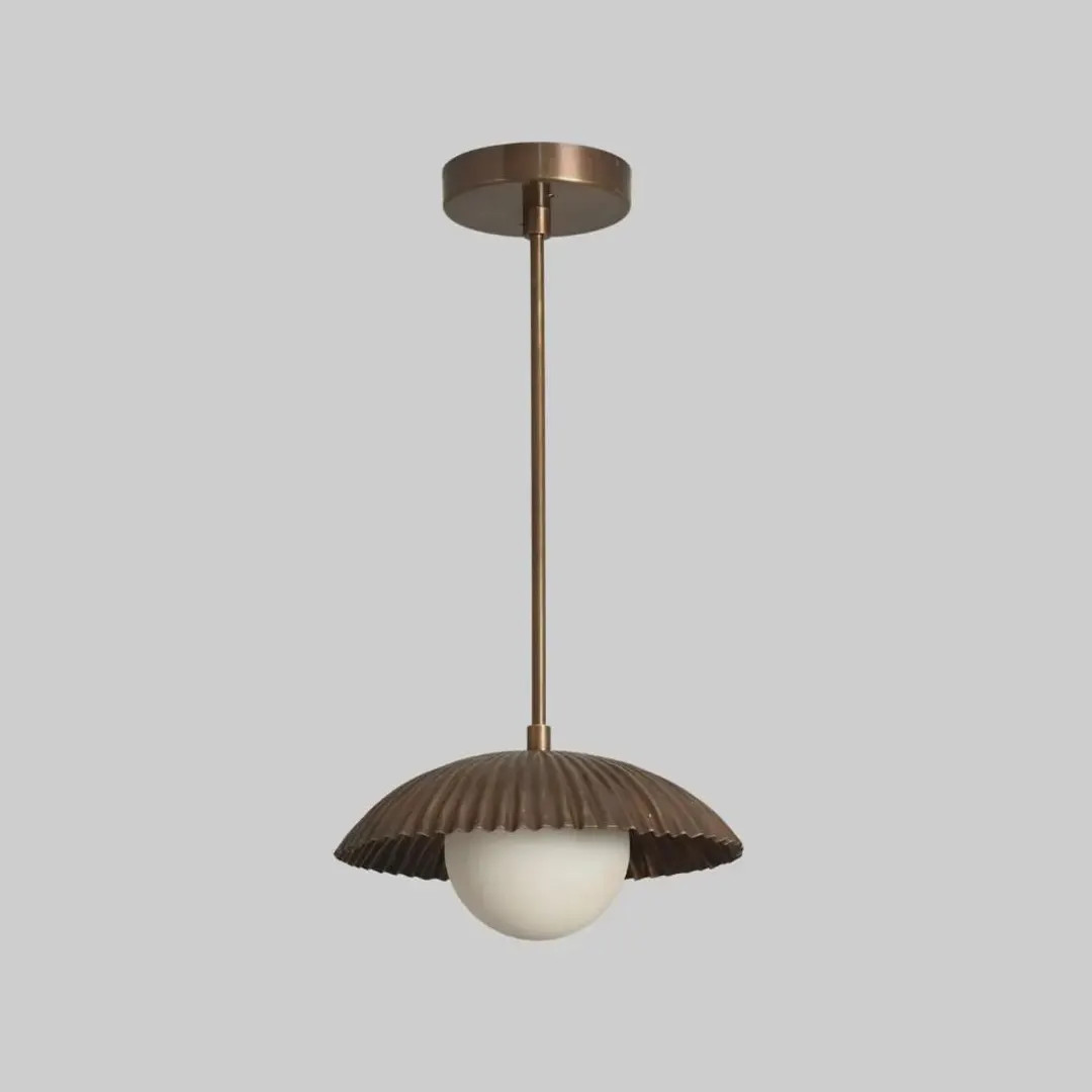 Mid Century Modern Brass Pendant Light, Fluted Metal Shade Ceiling Lamp, Vintage Hanging Light Fi... | Etsy (Global)
