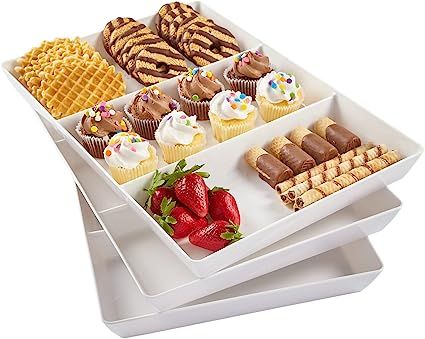 US Acrylic Avant 15" x 10" Plastic 3-Section Stackable Serving Tray in White | Set of 3 Appetizer... | Amazon (US)