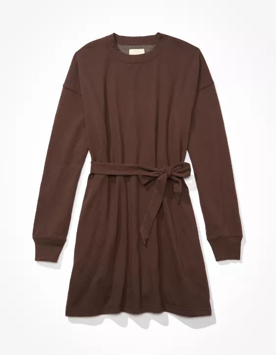 AE Tie-Waist Fleece Mini Dress | American Eagle Outfitters (US & CA)