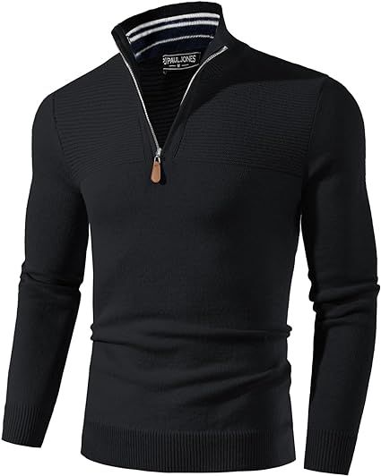 PJ PAUL JONES Men's Quarter Zip Sweater Slim Fit Casual Pullover Sweater Mock Neck Polo Sweaters | Amazon (US)