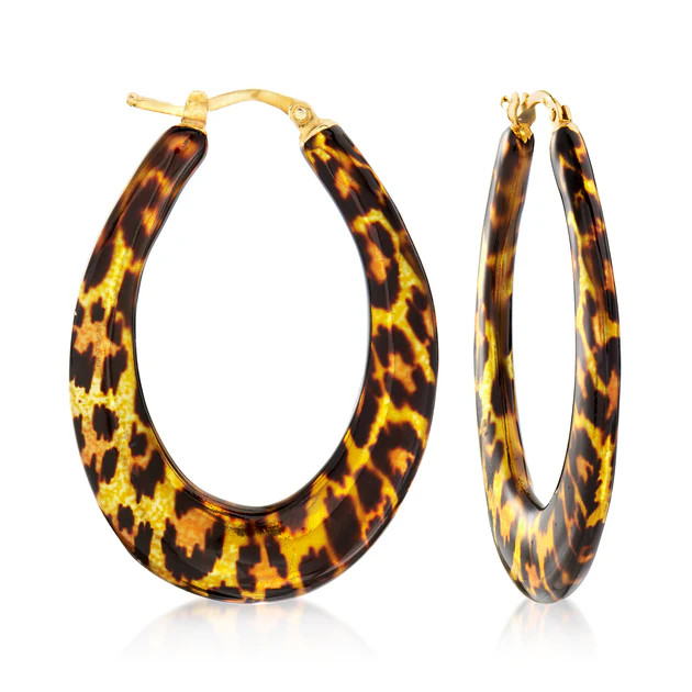 Ross-Simons Italian Leopard-Print Enamel Hoop Earrings in 18kt Gold Over Sterling | Shop Simon