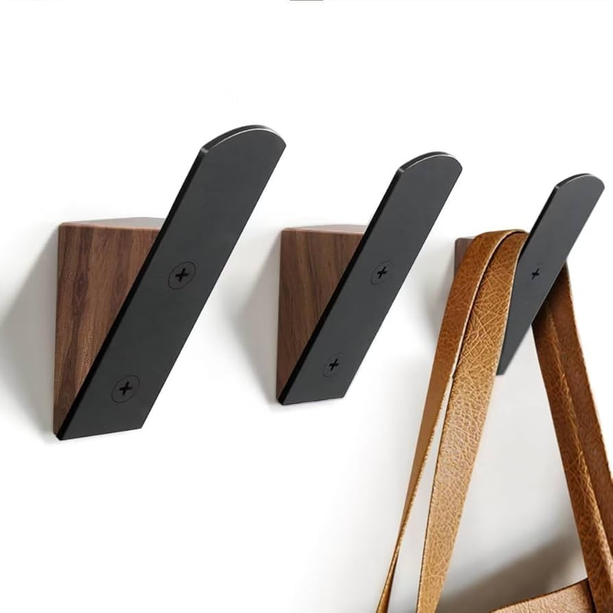 Wall Hooks for Hanging - Pack of 3 Coat Hooks Wall Mounted - Decorative Wall Hooks - Black Walnut... | Amazon (US)