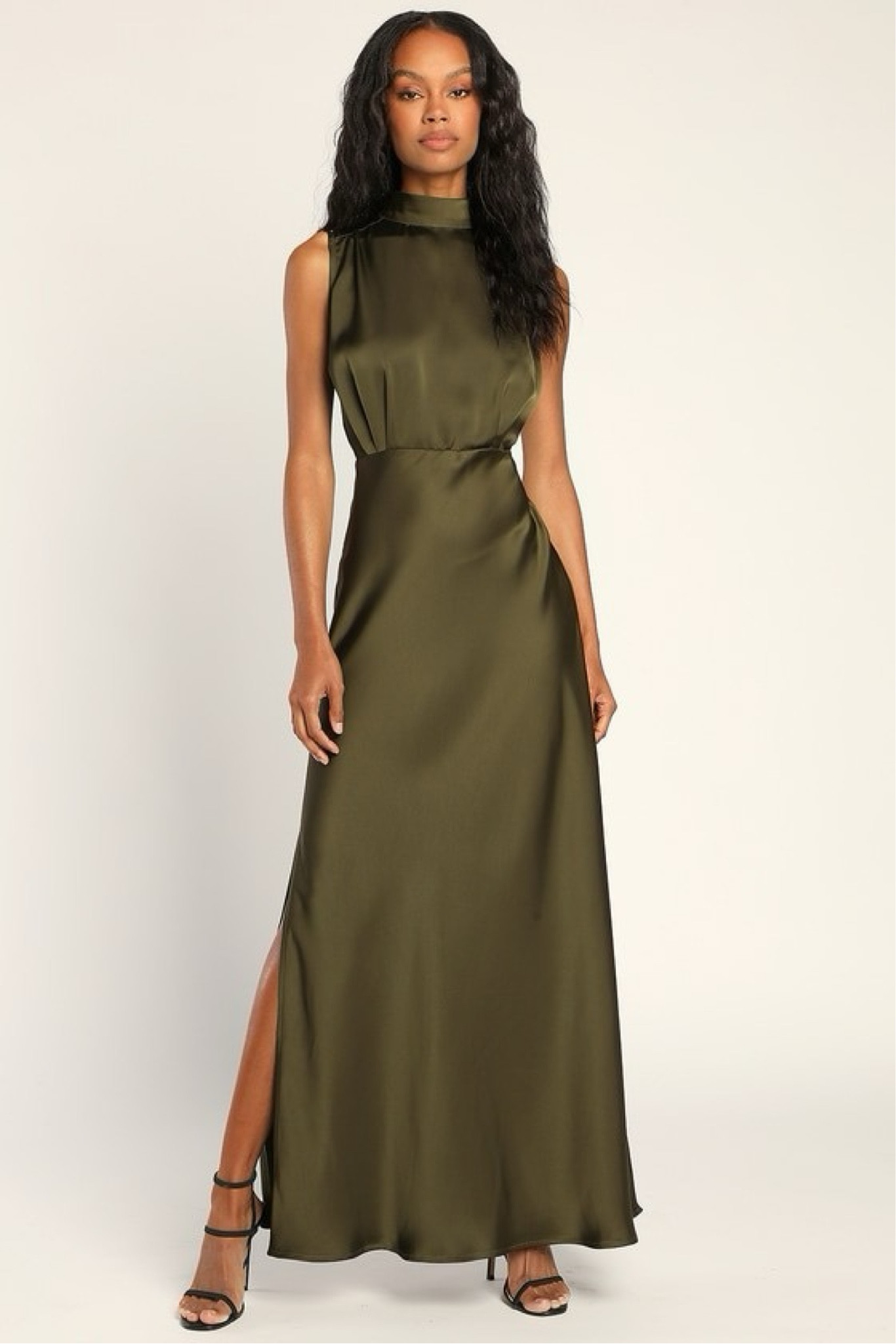 Classic Elegance Olive Satin Sleeveless Mock Neck Maxi Dress

#LTKHoliday #LTKwedding #LTKparties