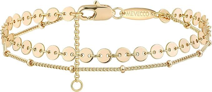 MEVECCO Gold Tiny Pearl Bracelet,14K Gold Plated Cute Beaded Freshwater Cultured Pearls Tiny Char... | Amazon (US)