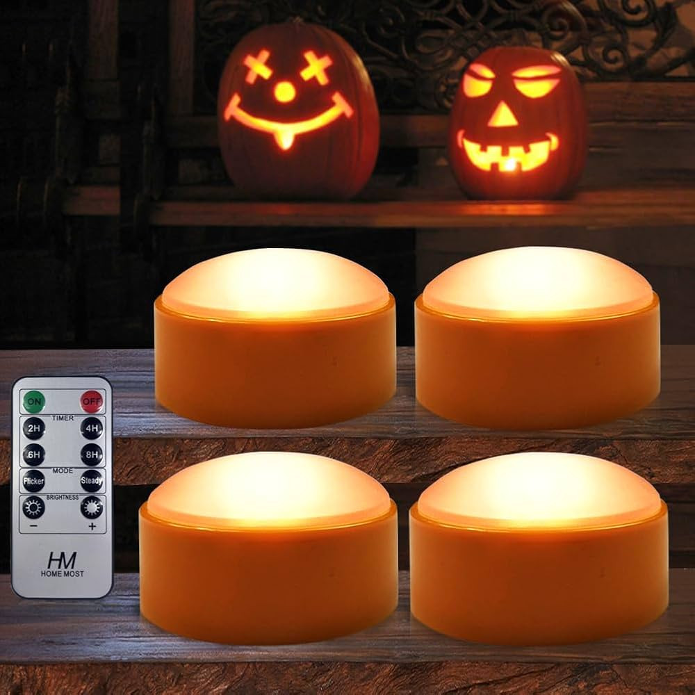 4-Pack Halloween LED Pumpkin Lights Battery Operated - Orange Pumpkin Lights with Timer and Remot... | Amazon (US)