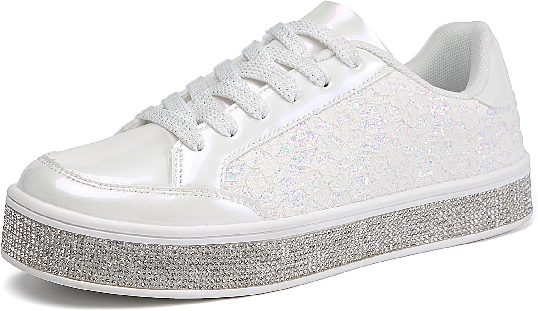 UUBARIS Women's Glitter Tennis Sneakers Floral Dressy Sparkly Sneakers Rhinestone Bling Wedding B... | Amazon (US)