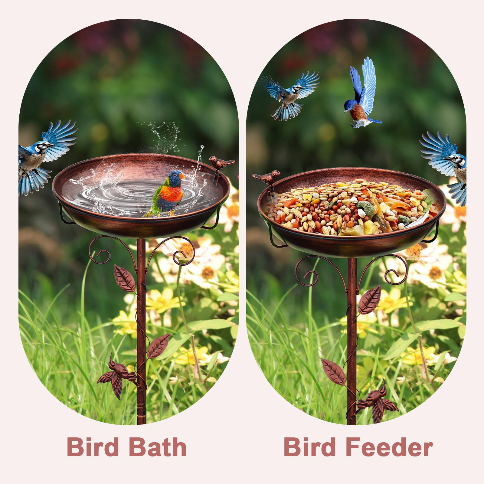 Metal Bird Bath for Outside with 2 Bird Decor, Hummingbird on Pole & Sparrow on Bowl, 38.5 Inch H... | Amazon (US)