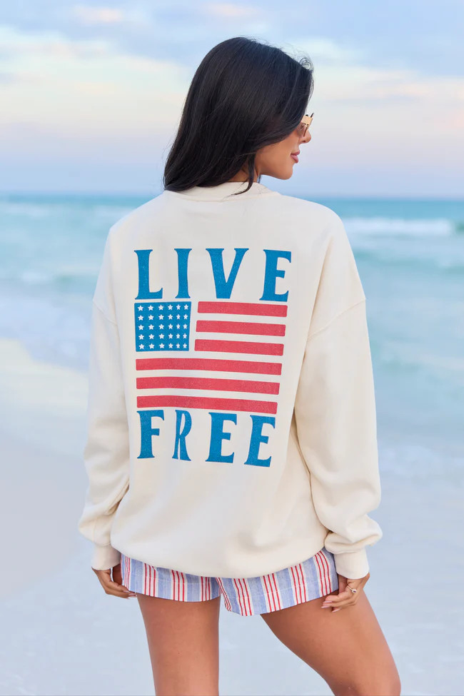 Live Free Cream Graphic Sweatshirt | Pink Lily