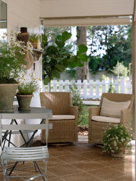 spring/summer front porch, small space furniture, wicker swivel chairs, French bistro table and chairs 

#LTKSeasonal #LTKhome