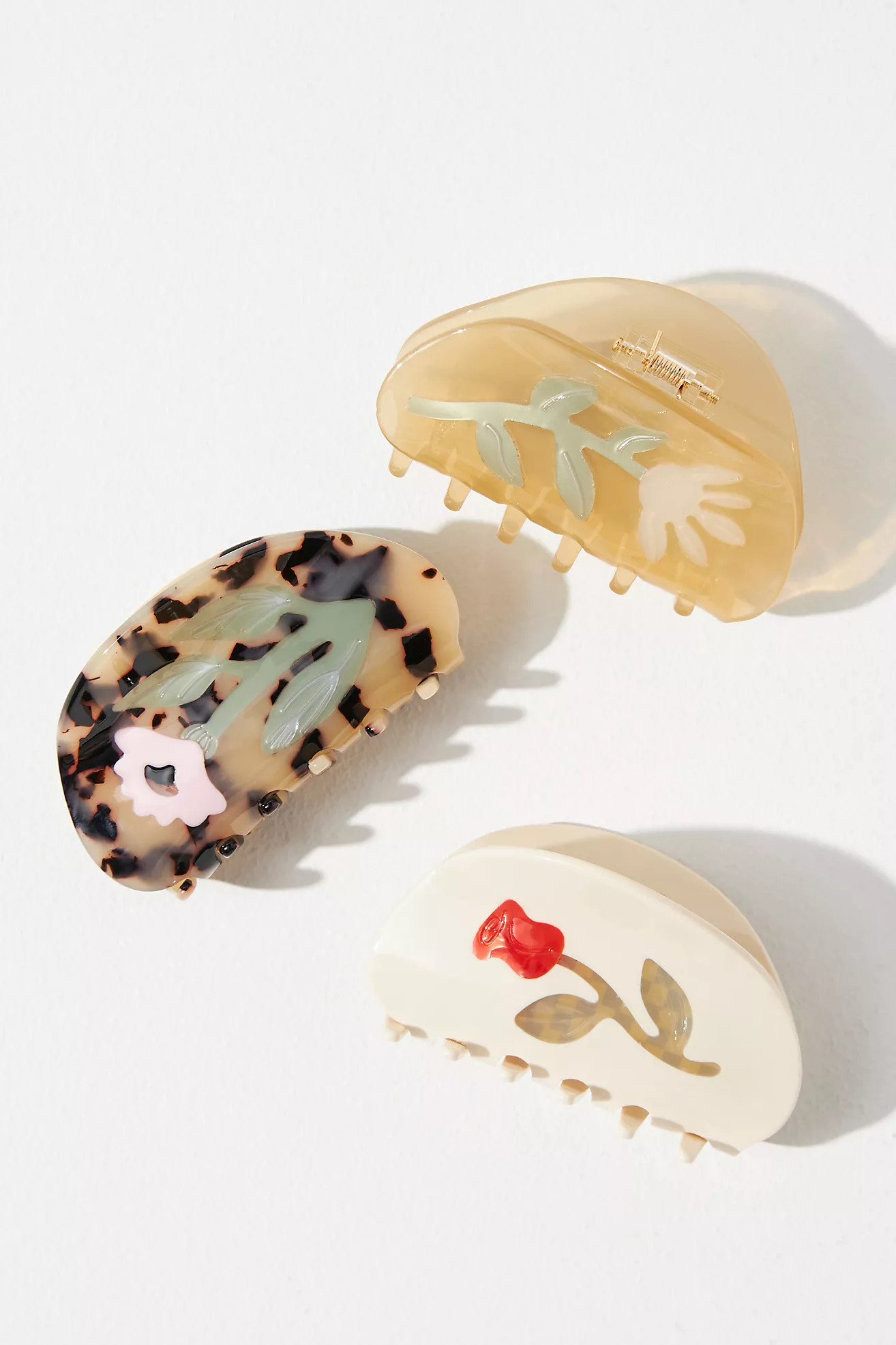 Floral Inlay Hair Claw Clips, Set of 3 | Anthropologie (US)