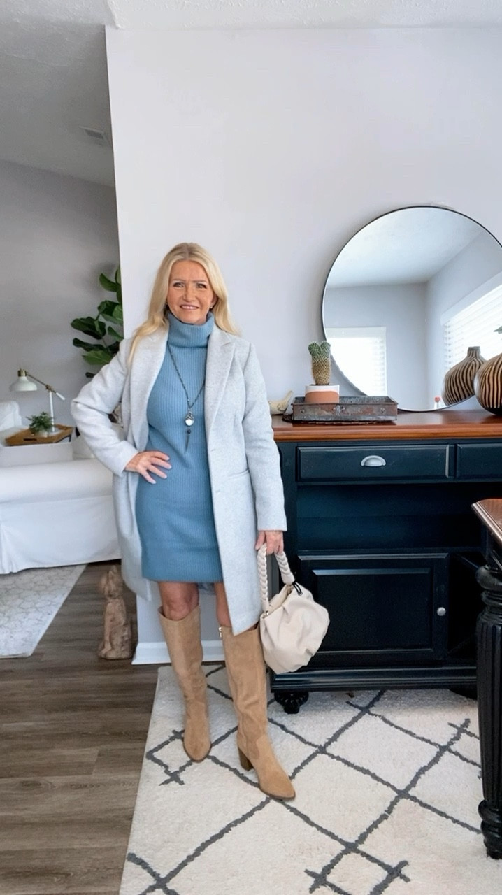 Sweater Dress /Long Gray Coat/Khaki 👢 Perfect work to evening outfit ❤️

#LTKStyleTip #LTKShoeCrush #LTKWorkwear