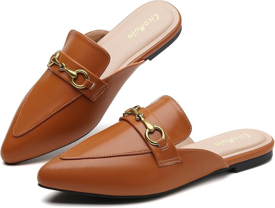 Buckle Mules for Women Pointed Toe Backless Flat Mules Slip on Slides Loafer Shoes | Amazon (US)