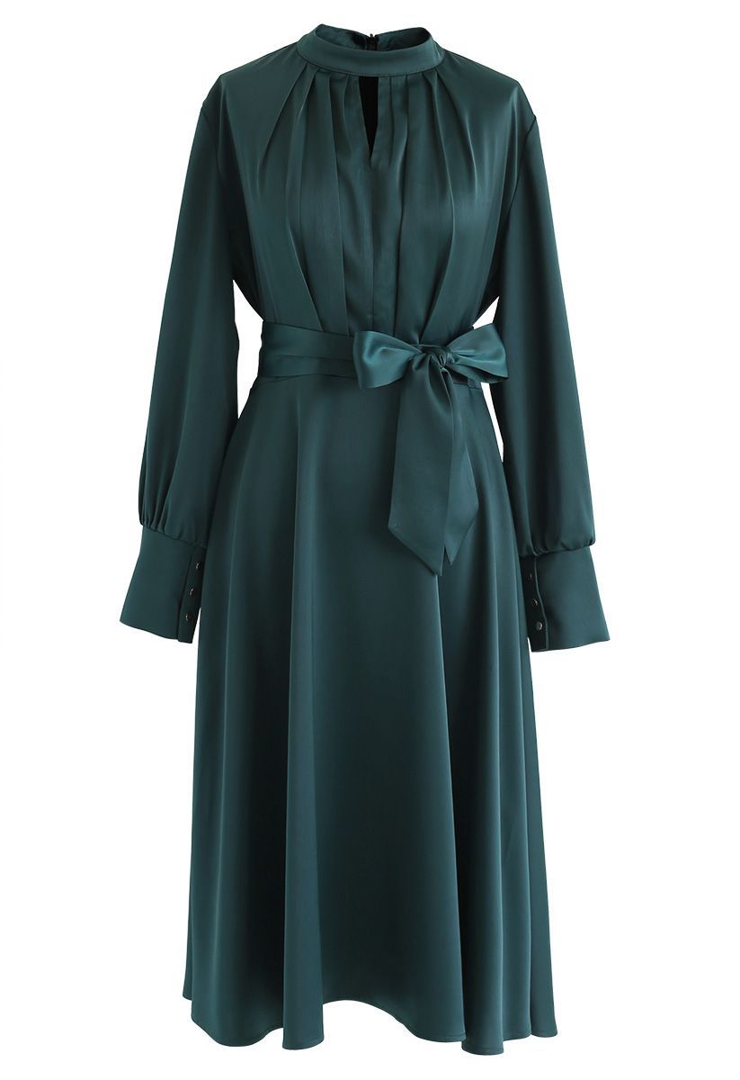 Grab the Spotlight Bowknot Satin Dress in Green | Chicwish