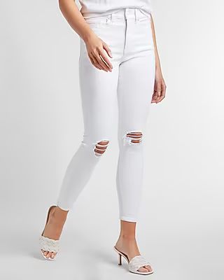 Mid Rise White Ripped Skinny Jeans | Express