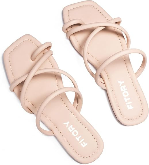 FITORY Women's Slide Sandals Flat Toe Ring Thongs with Cross Strap for Summer Size | Amazon (US)