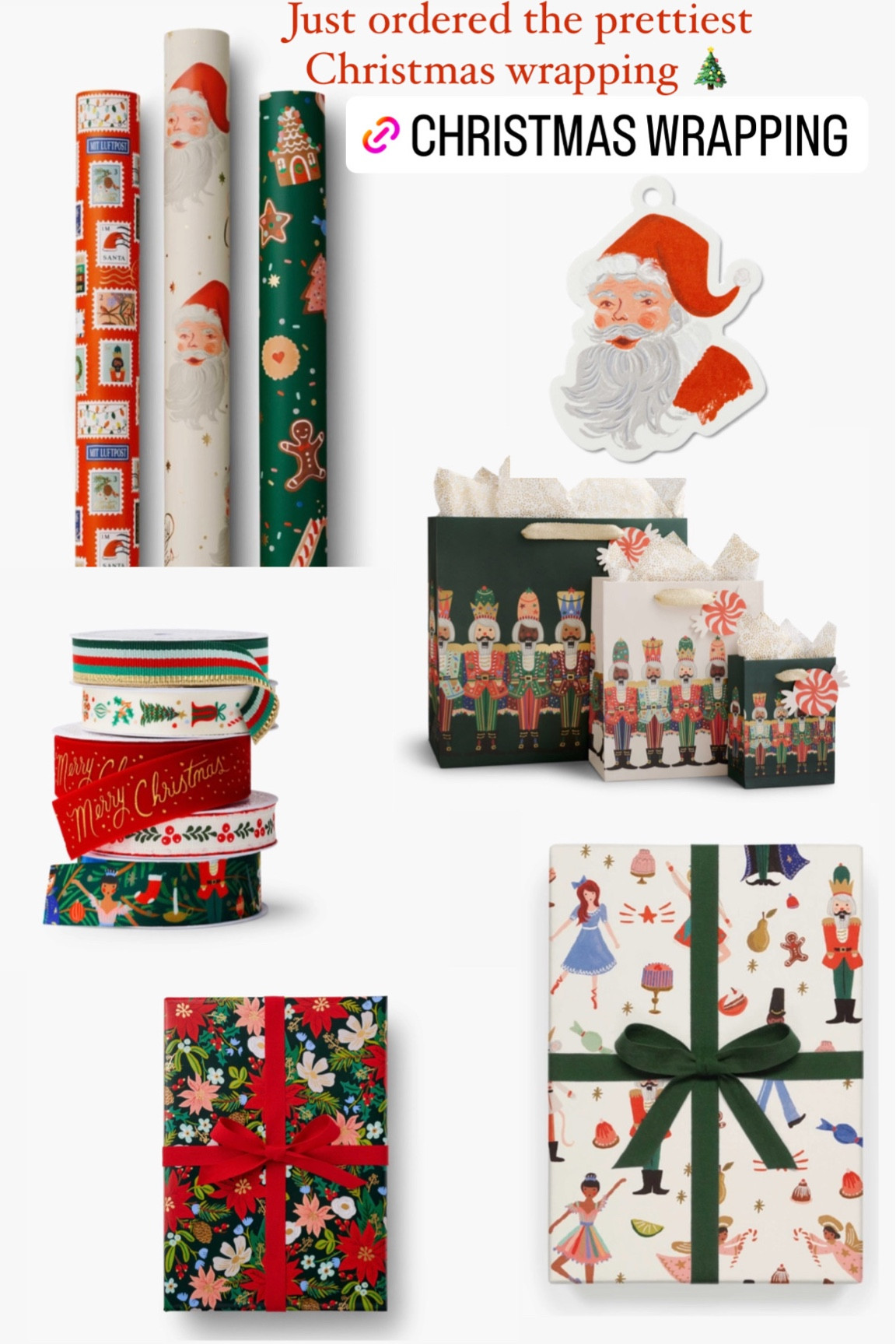 Christmas wrapping paper 
Christmas 
Christmas time 
Santa gift wrap 
Christmas bags 
Christmas paper 
Christmas gift tags 
Christmas ribbon 
Nutcracker gift wrap 


#LTKsalealert #LTKHolidaySale #LTKSeasonal