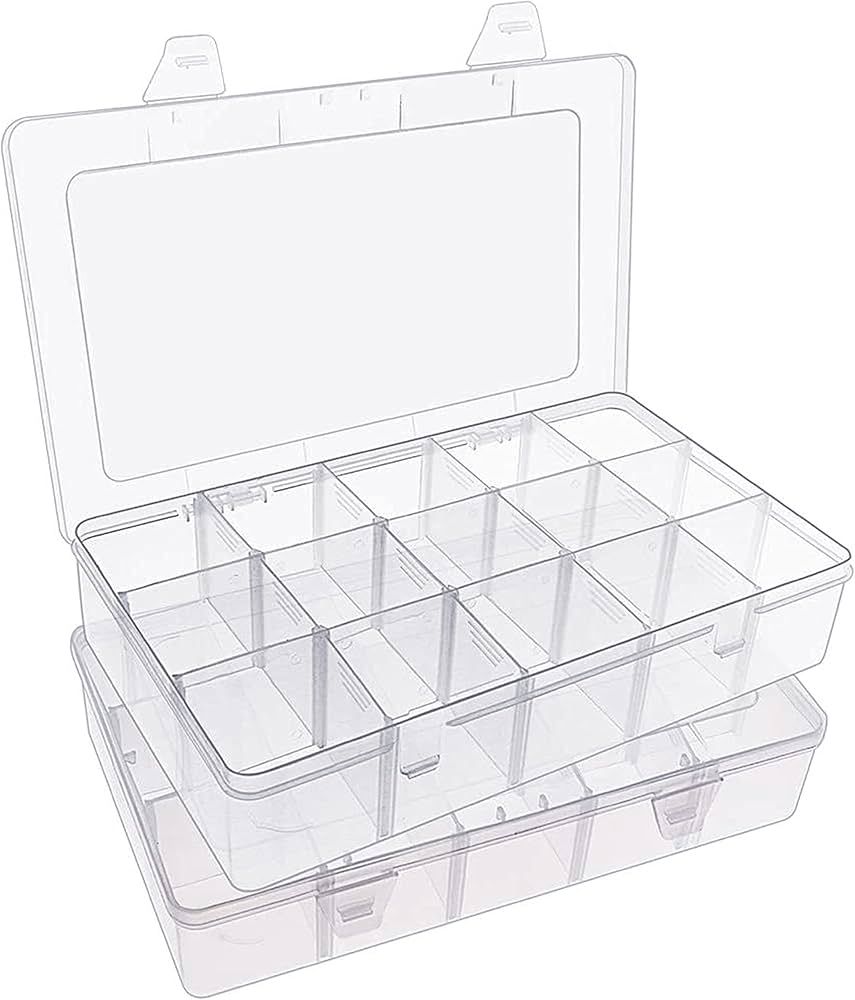 SGHUO 2 Pack 15 Girds Clear Plastic Organizer Box Storage for Washi Tape Tackle Box Jewelry Craft... | Amazon (US)