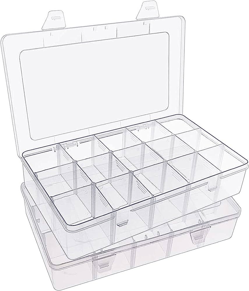 SGHUO 2 Pack 15 Girds Clear Plastic Organizer Box Storage for Washi Tape Tackle Box Jewelry Craft... | Amazon (US)