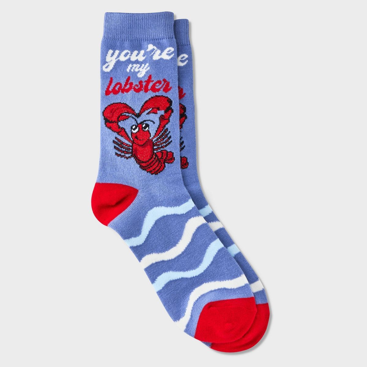 Women's 'You're My Lobster' Valentine's Day Crew Socks - Blue/Red 4-10 | Target