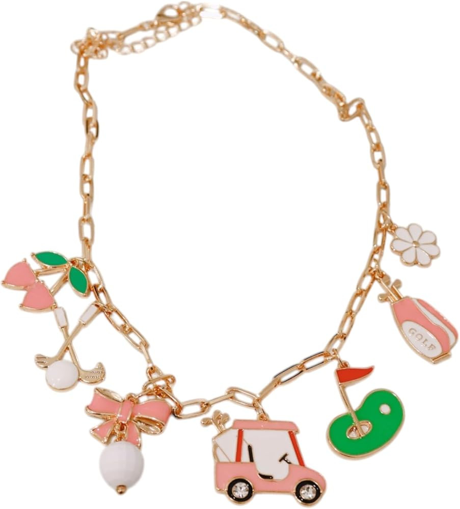 Emma's Gems Cute Golf Charm Necklace, Gold color Paperclip Chain with Golfcart, Tee Pendants, Pin... | Amazon (US)