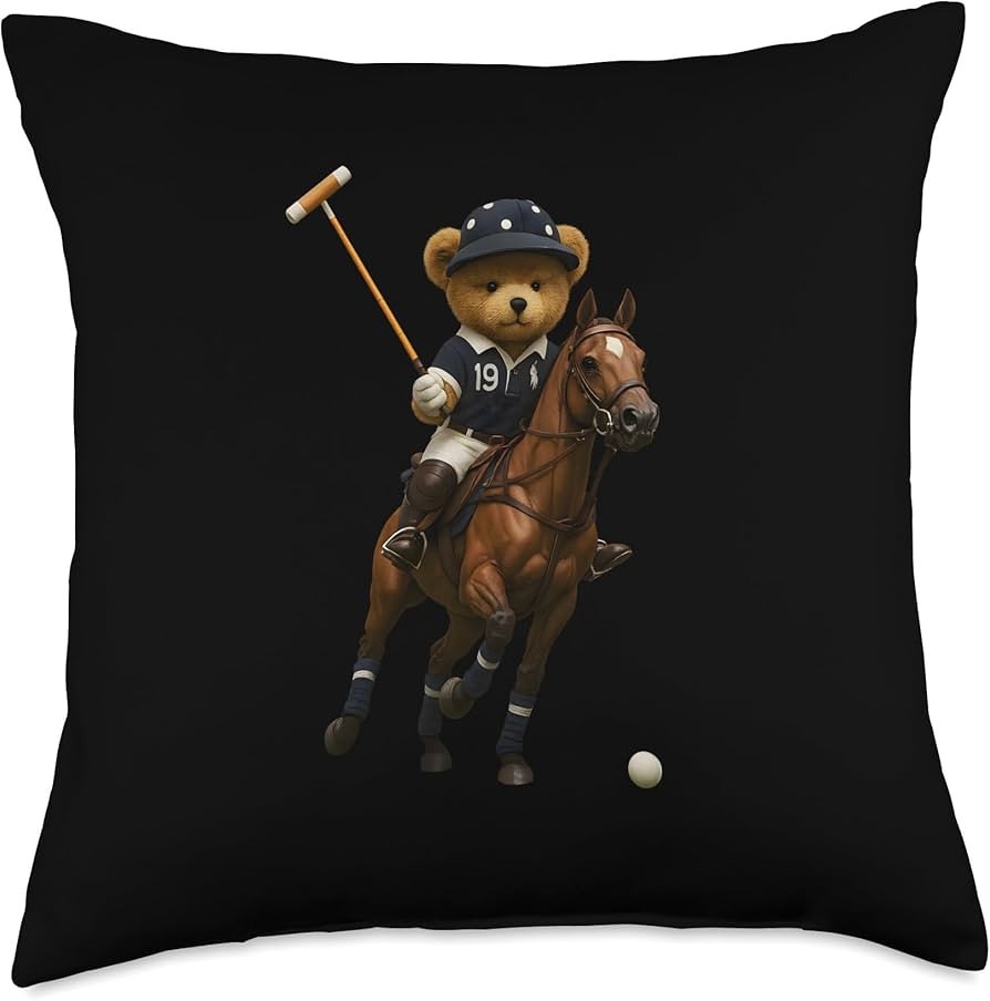 Cool Teddy Bear Playing Horse Polo Game Illustration Graphic Throw Pillow | Amazon (US)