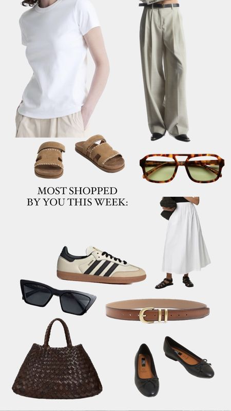 Most shopped products by you this week 🤎 Vehla sunglasses, suede sandals, cos trousers, Uniqlo tee, adidas samba OG, cat eye sunglasses, YSL mica, ballet pumps, 

#LTKfindsunder100 #LTKfindsunder50 #LTKstyletip