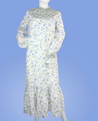 Zara Floral Blue White Floral Printed Rustic Long Midi Smocked Praire Dress XS  | eBay | eBay US