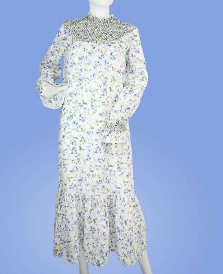 Zara Floral Blue White Floral Printed Rustic Long Midi Smocked Praire Dress XS  | eBay | eBay US